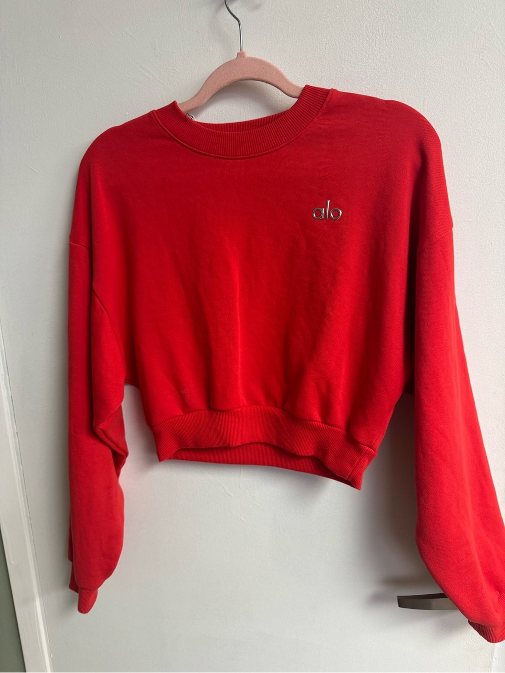 ALO Yoga Red Cropped Crew Sweatshirt